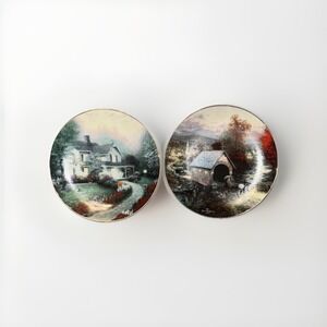 2 Vintage Bradford Exchange Thomas Kinkade Plates Thomashire Cottages Series EUC